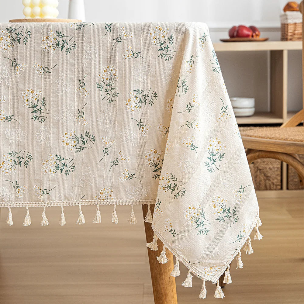Korean Style Daisy Floral Damask Tablecloth For Dining Table