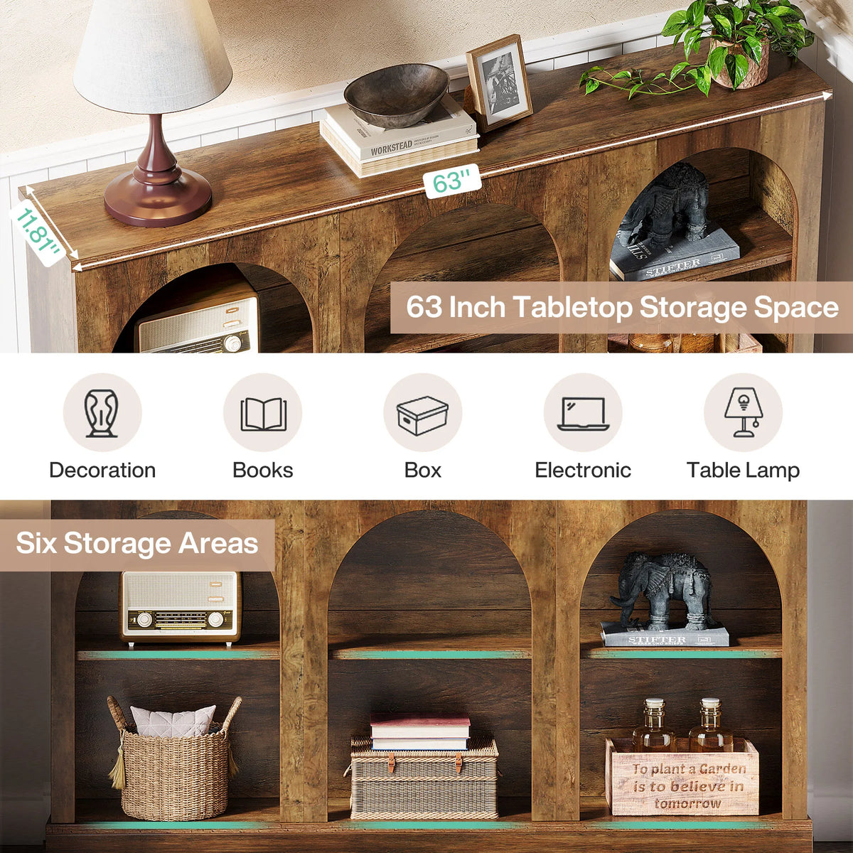 Tribesigns Farmhouse Console Table With Wooden Triple Shelf Storage