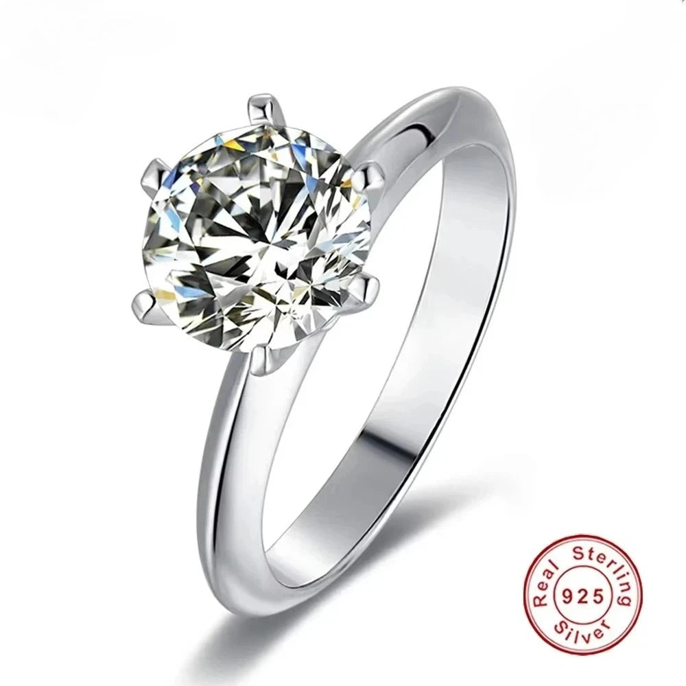 Classic D Moissanite Six Claw Ring S925 Sterling Silver Luxury Wedding Anniversary Jewelry Rings Wholesale