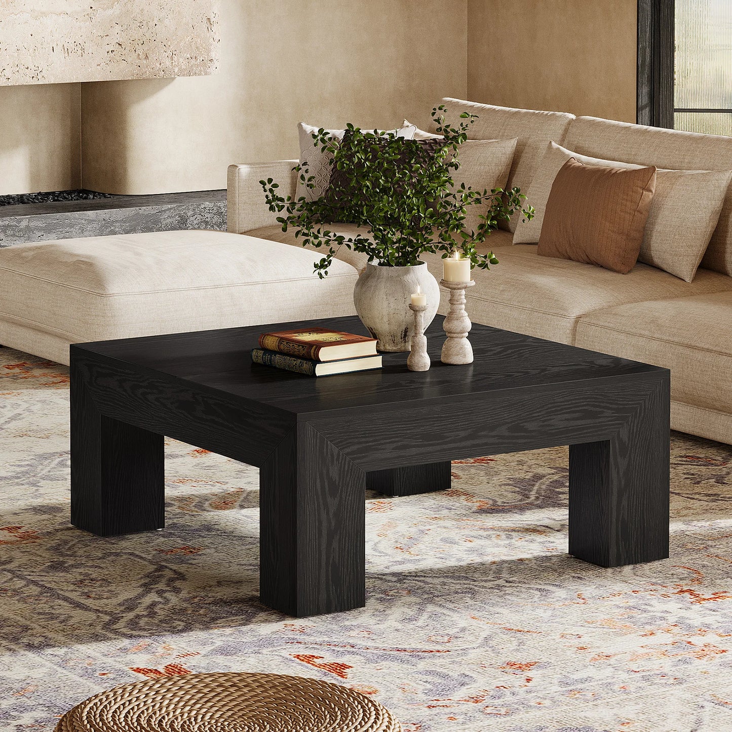 Tribesigns 39.4-Inch Square Coffee Table for Living Room, Farmhouse All MDF Accent Center Cocktail Table with Sturdy Wooden Legs