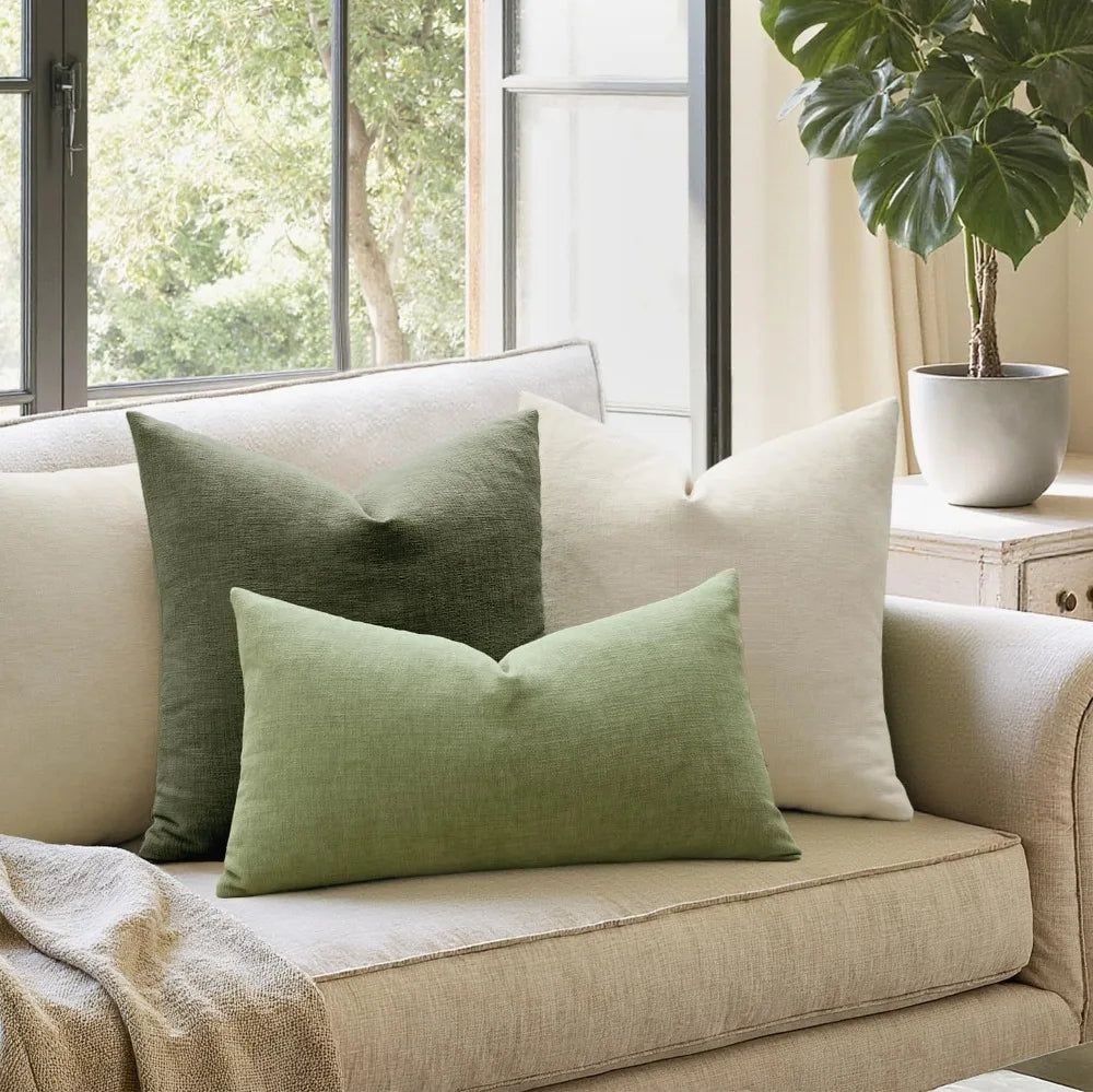 Olive Green Chenille Throw Pillow Covers 18x18 Set of 2 Soft Decorative for Sofa Living Room Bedroom