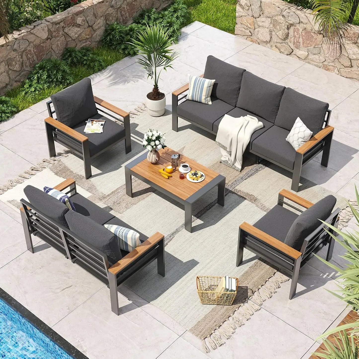 Aluminum Patio Furniture Set Outdoor Sectional With Cushions