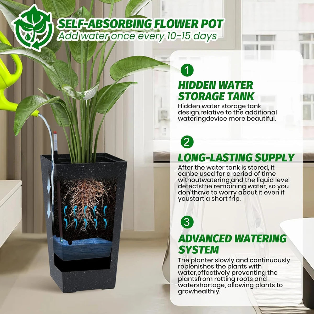 Twister Ck Rectangular Planter Set With Drainage And Water Monitor