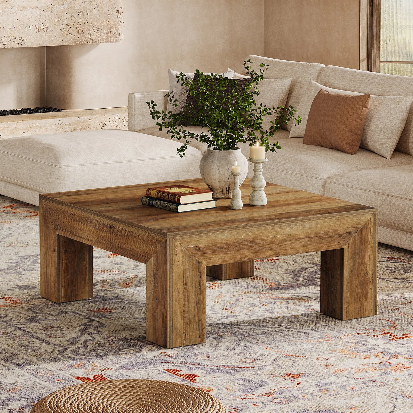 Tribesigns 39.4-Inch Square Coffee Table for Living Room, Farmhouse All MDF Accent Center Cocktail Table with Sturdy Wooden Legs