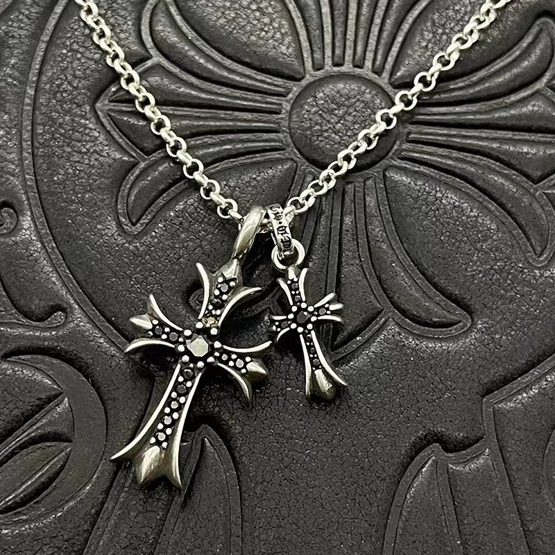 Cross Diamond Necklace Pendant Fashion Personality Hip Hop Necklace Male and Female Couples Necklace Accessories Copper Niche