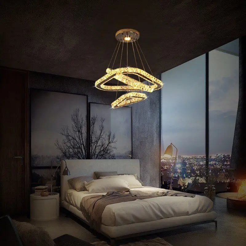 Led Crystal Ceiling Lamp Modern Pendant Light K9 Chandelier Triangle Chrome Plafonier Fixture Dining Living Room Decor Luminaire