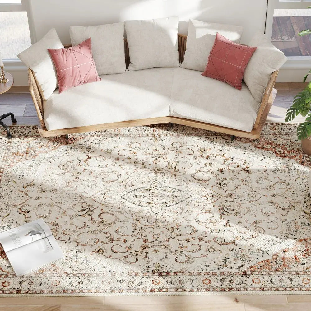 Floral Pattern Non Slip Machine Washable Area Rug For Living Room And Bedroom