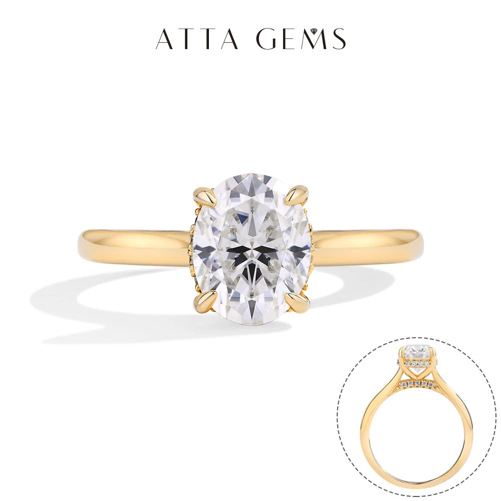 ATTAGEMS Oval Moissanite Ring 925 Sterling Silver for Women