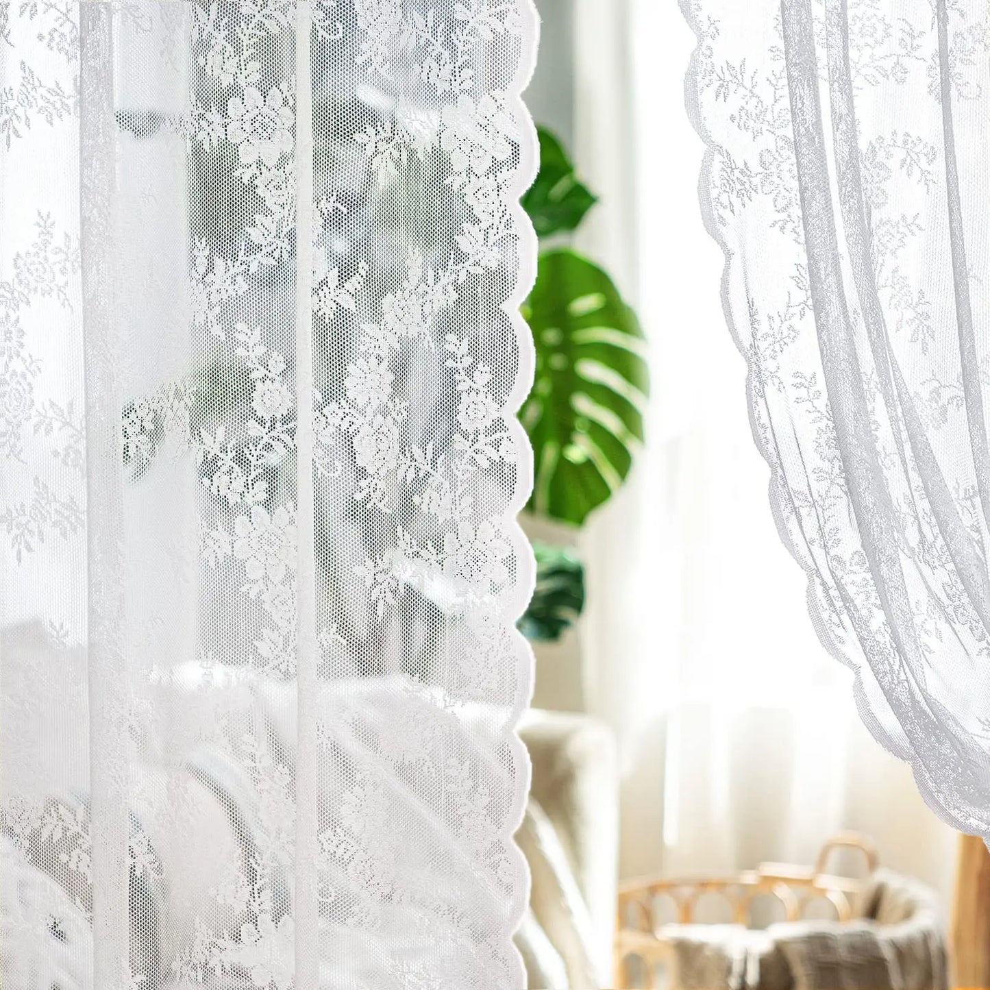 Vintage Embroidered Floral Chiffon Lace Curtain For Living Room