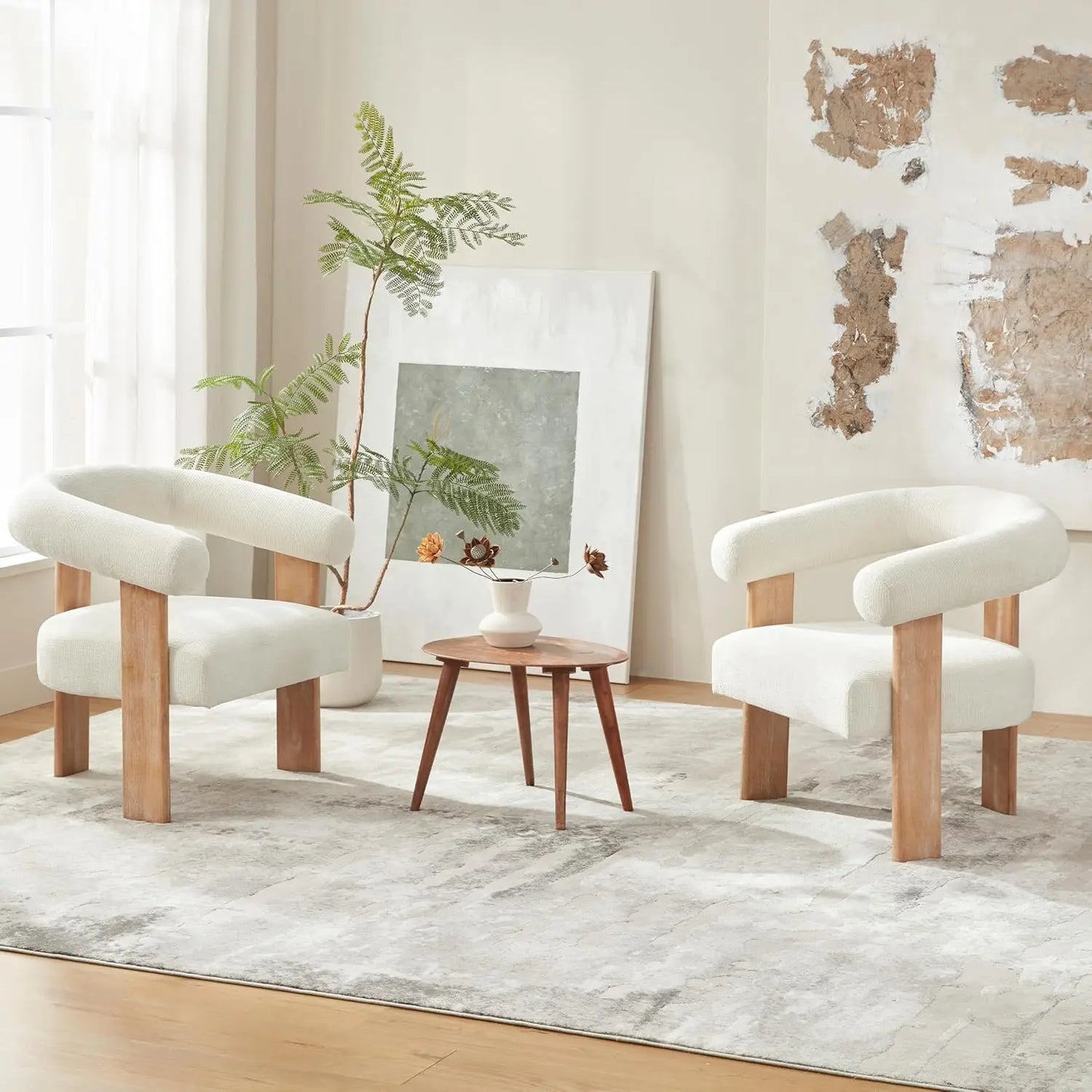 Accent Chair Living Room Chairs Set of 2, Modern Upholstered Arm Chair with Solid Wood Legs, Comfy Barrel Accent, Customized