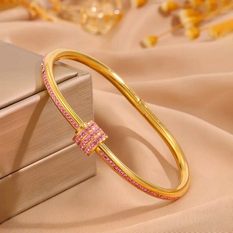 Sparkling Zirconia Inlaid Stainless Steel Bracelet Set For Women