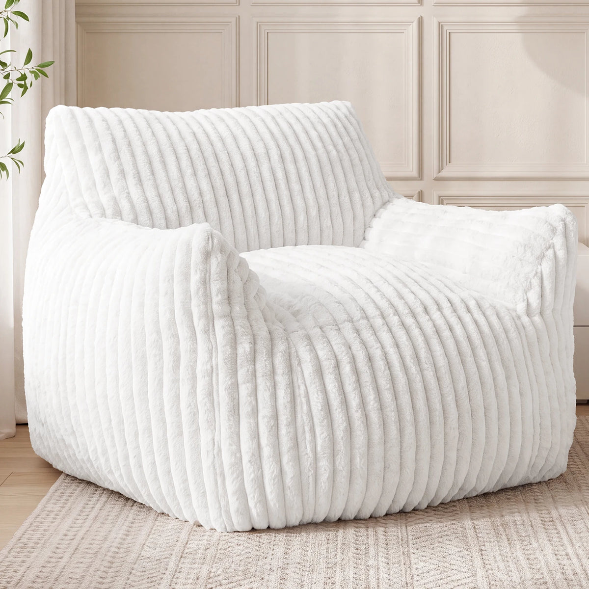 JHK Ergonomic Bean Bag Sofa with Memory Foam Filling For Living Room Modern Corduroy Plush Lounge Chair Comfy Sleeper Chair for Bedroom