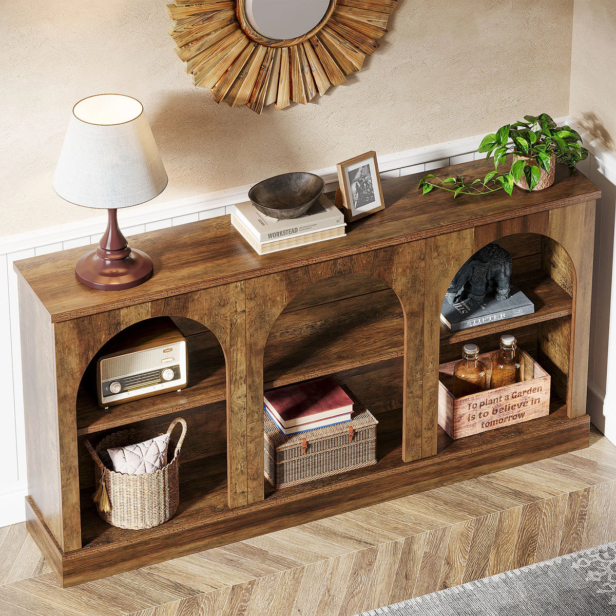 Tribesigns Farmhouse Console Table With Wooden Triple Shelf Storage
