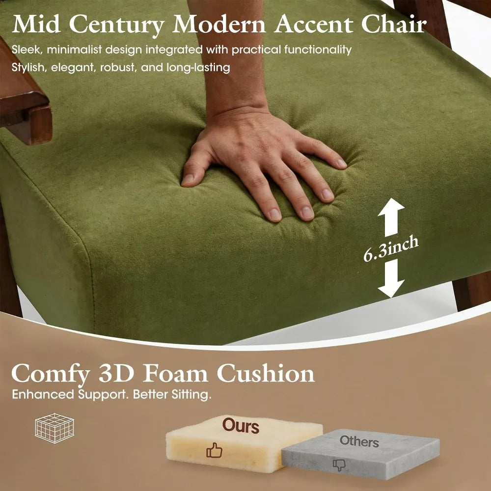 Accent Chair, Mid-Century Modern Velvet Upholstered Lounge Chair with Solid Wood Arms and Thick Cushion, Customized