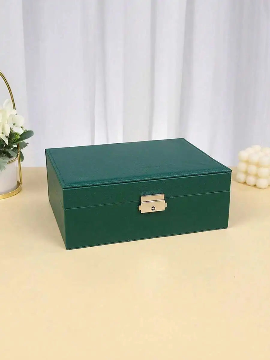 1pc Jewelry Storage Box, Gift Leather Jewelry Box, Earring Organizer, Double Layer Jewelry Box, Large Capacity PU Leather