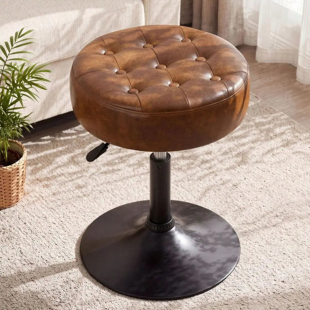 Modern Faux Leather 360Swivel Round Ottoman Stool,Comfortable 16 Tufted Vanity Stool,Upholstered Padded Accent Stool For Makeup