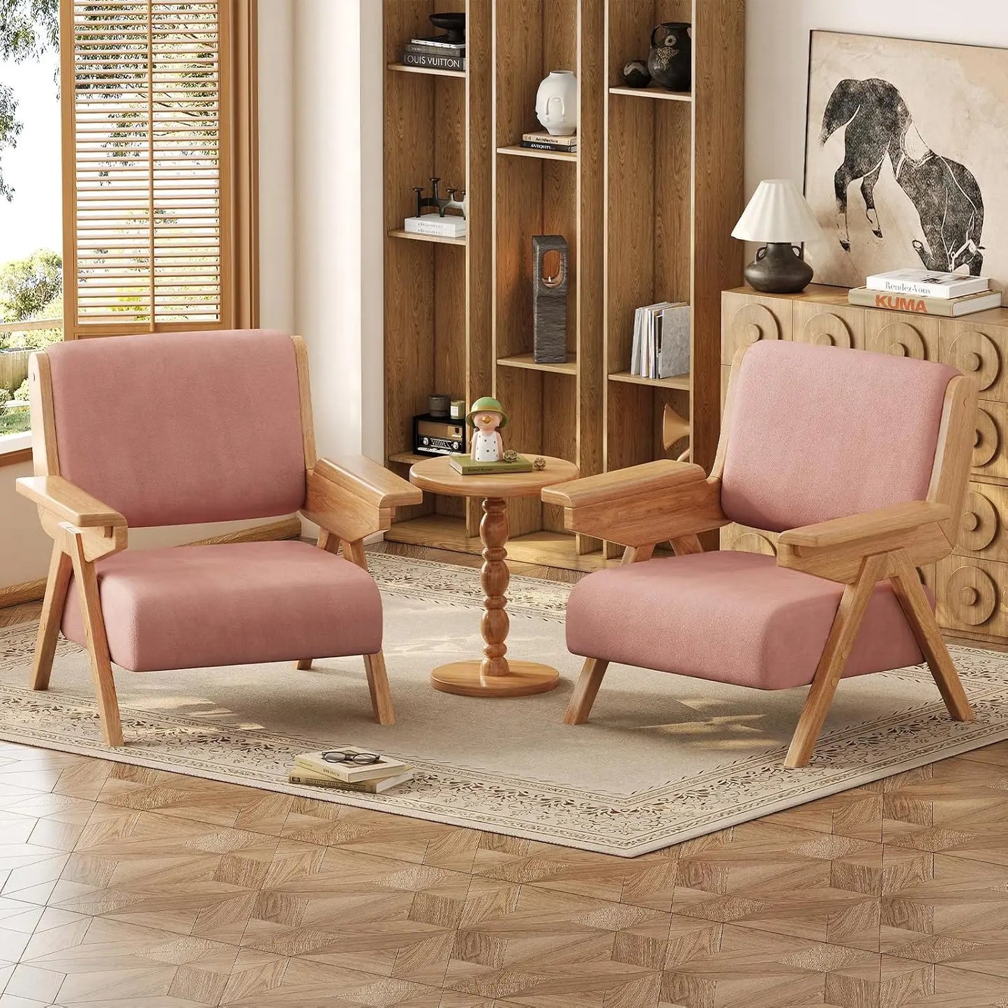 Accent Chair, Mid-Century Modern Velvet Upholstered Lounge Chair with Solid Wood Arms and Thick Cushion, Customized