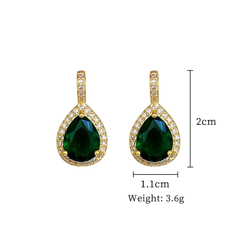 XIYANIKE Water Drop Emerald Zircon Pendant Necklace Earrings Jewelry Set For Women Stainless Steel Chain Necklaces Party Gift