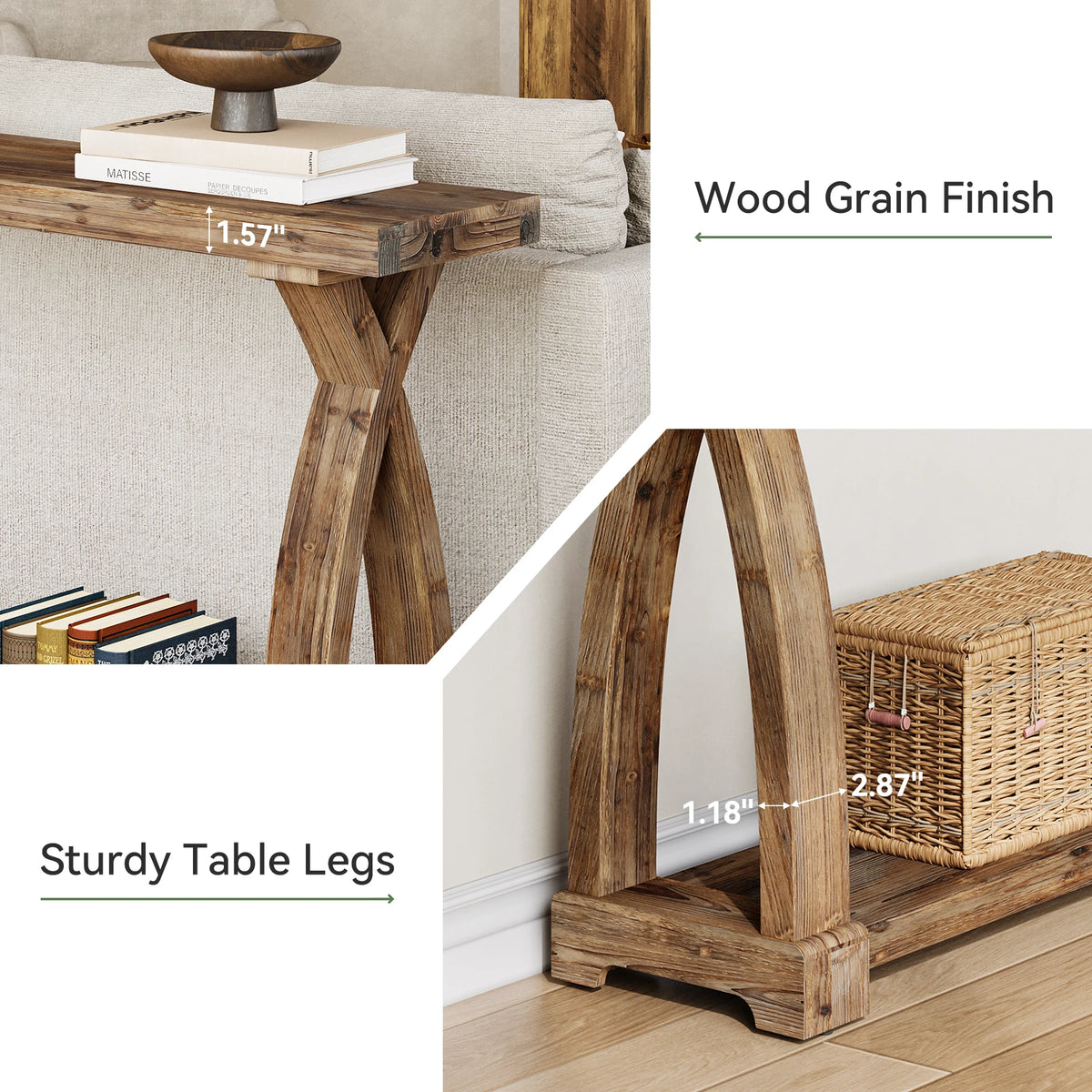 Tribesigns Farmhouse Solid Wood Console Table With Two Tier Storage