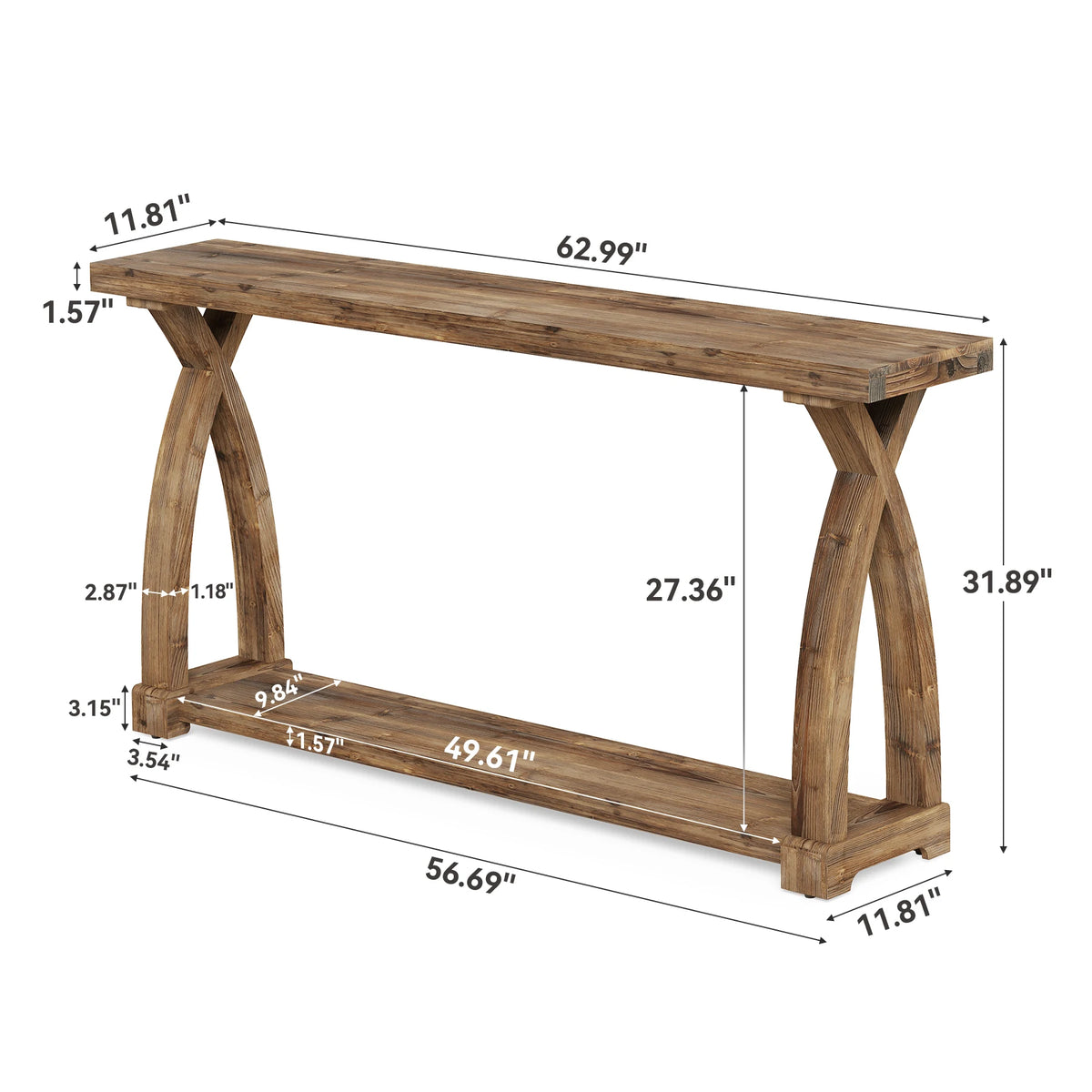 Tribesigns Farmhouse Solid Wood Console Table With Two Tier Storage