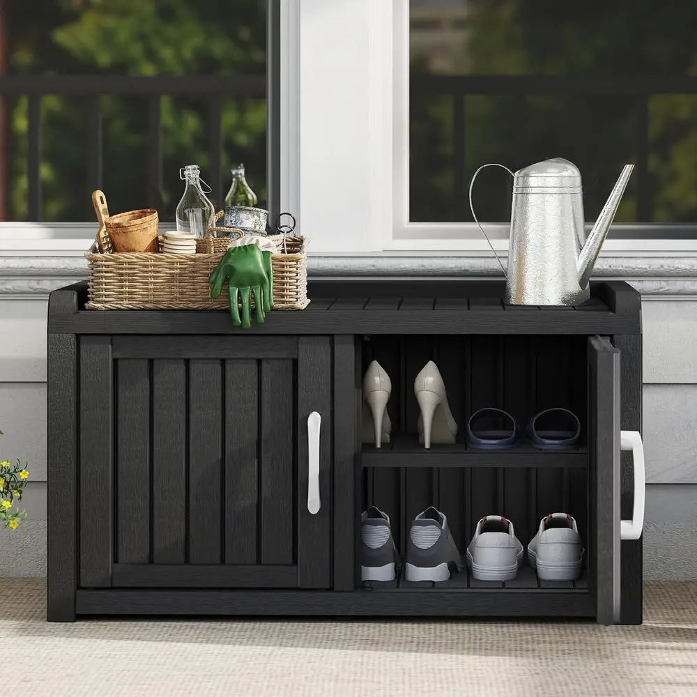 2-Tier Outdoor Shoe Storage Cabinet with Waterproof UV-Resistant Material, Adjustable Shelves for Entryway, Hallway, Living Room