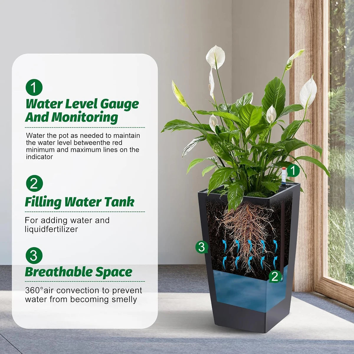 Twister Ck Rectangular Planter Set With Drainage And Water Monitor
