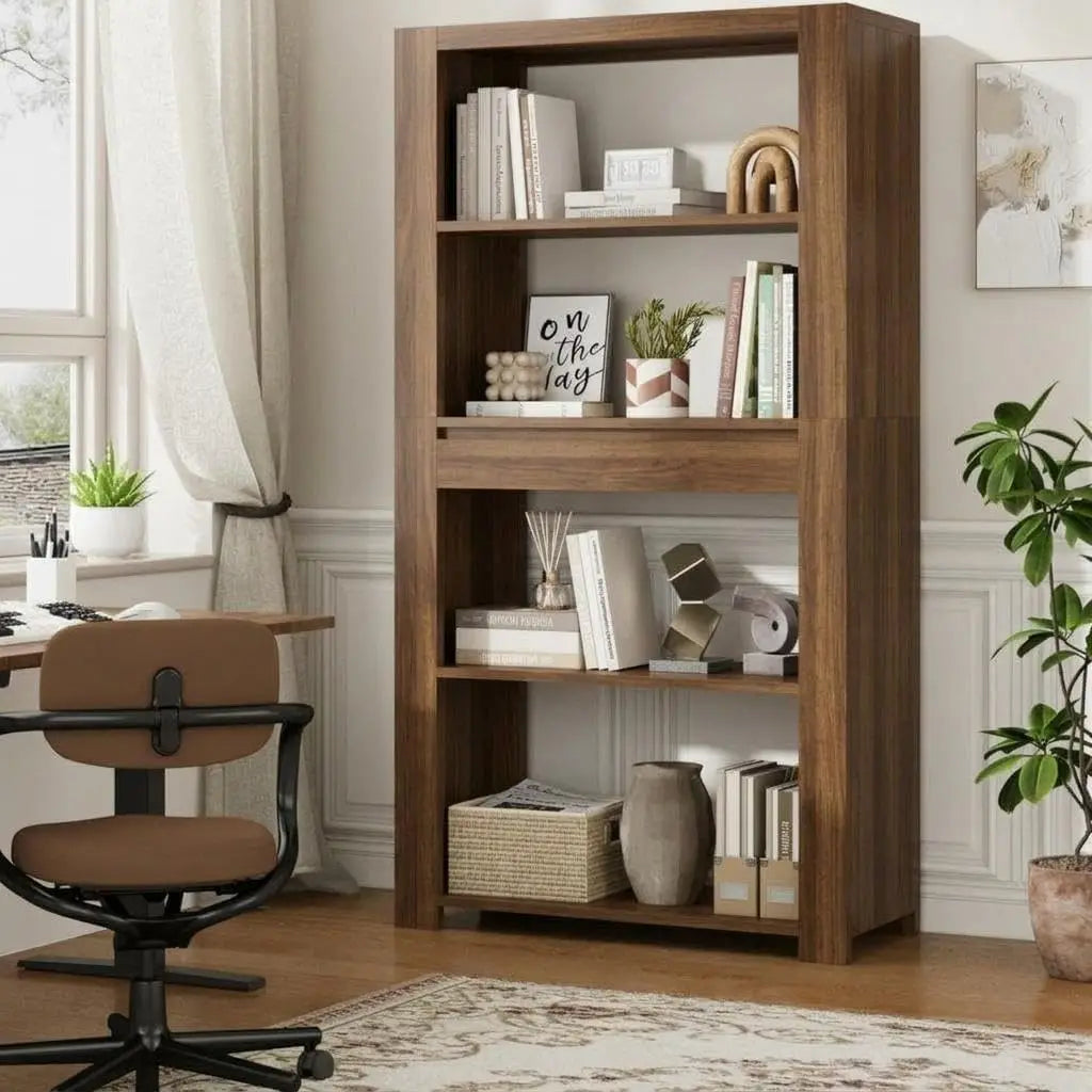 Garvee 1PC Multifunction Wood Cabinet Bookcase with Drawer Simple Bookshelf Floor-To-Ceiling household Living Room Door Layered Storage for Home Furniture  ﻿